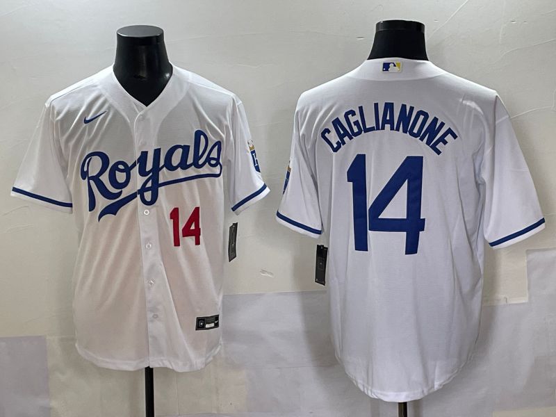 Men 2025 Kansas City Royals 14 Caglianone White Game Nike MLB Jersey style 3